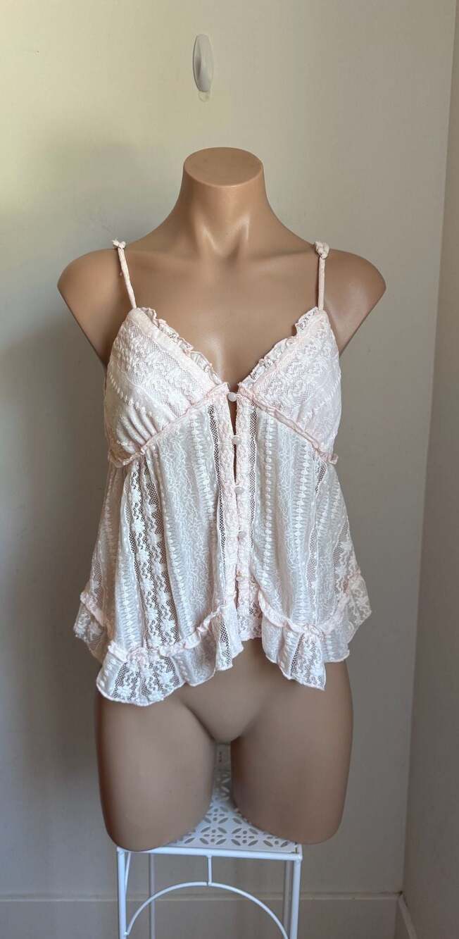 La Peche Pink Lace Babydoll Camisole Top Size M